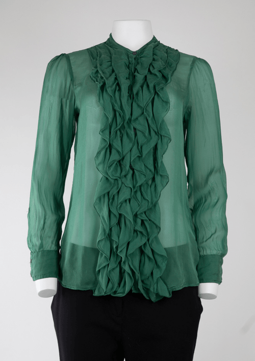 120% Emerald Green Silk Ruffle Blouse - Reloved - Timeless Styles