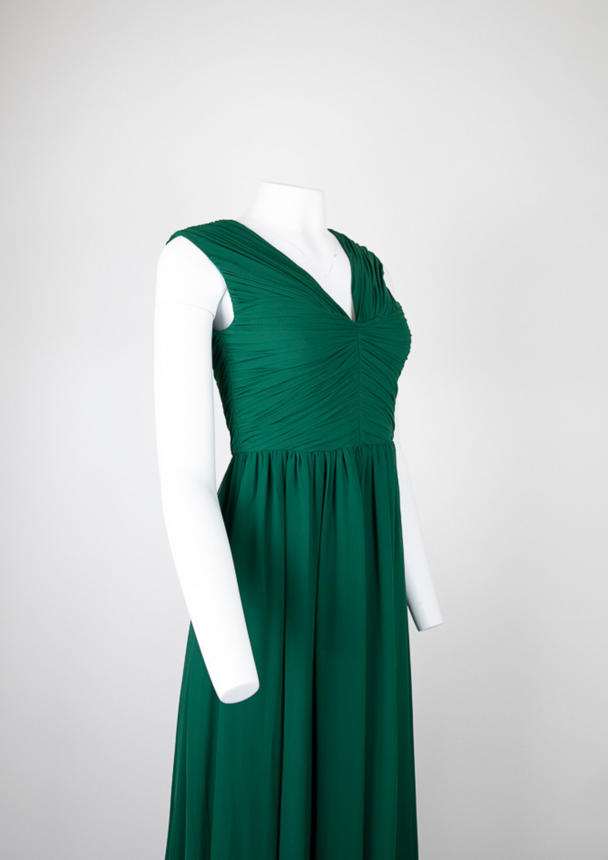 Vera Wang Deep Emerald Green Ruched Gown